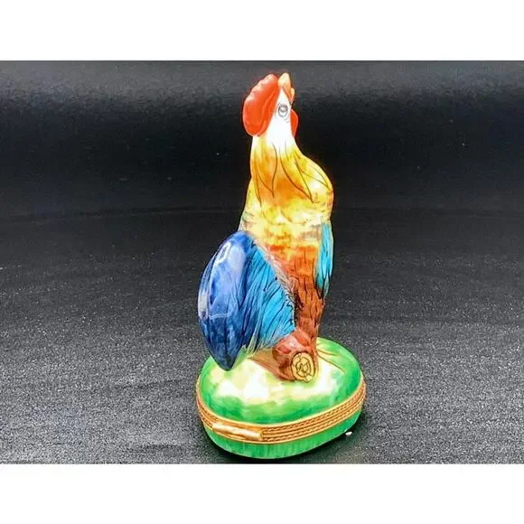 Authentic Large Limoges France Rooster Trinket Box Peint Main Ltd Ed 446/2500 - Picture 2 of 9